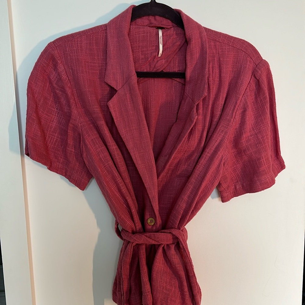 Free People Wrap Blouse in Rose Linen - M
